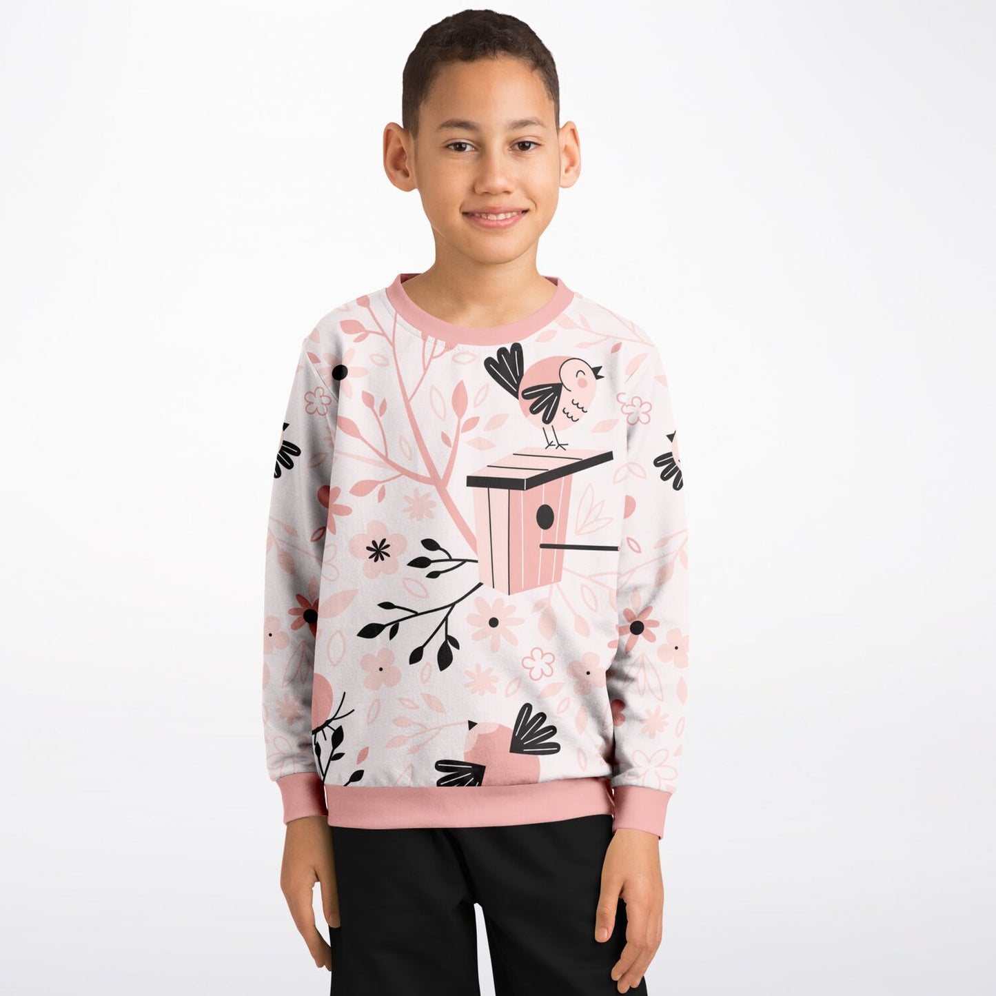 Spring Birds Pink Kids Sweatshirt