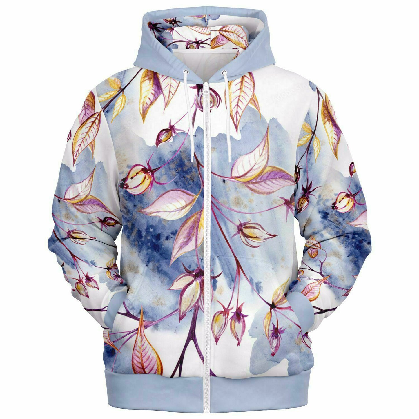 Blue Leaves Zip Hoodie Unisex