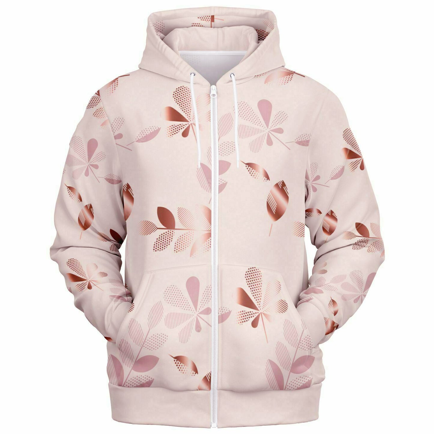 Pale Pink Leaves Zip Hoodie