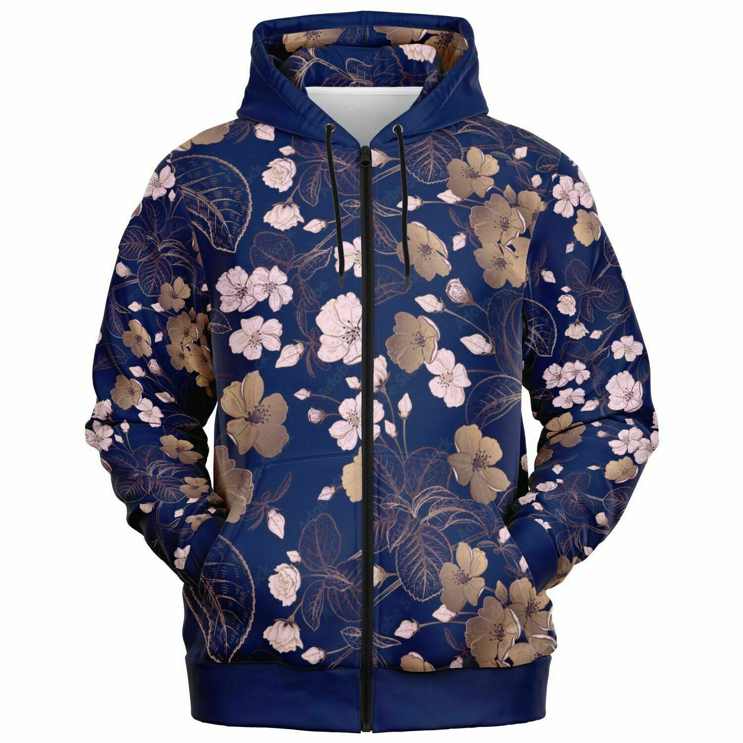 Pink Blue Flowers Zip Hoodie