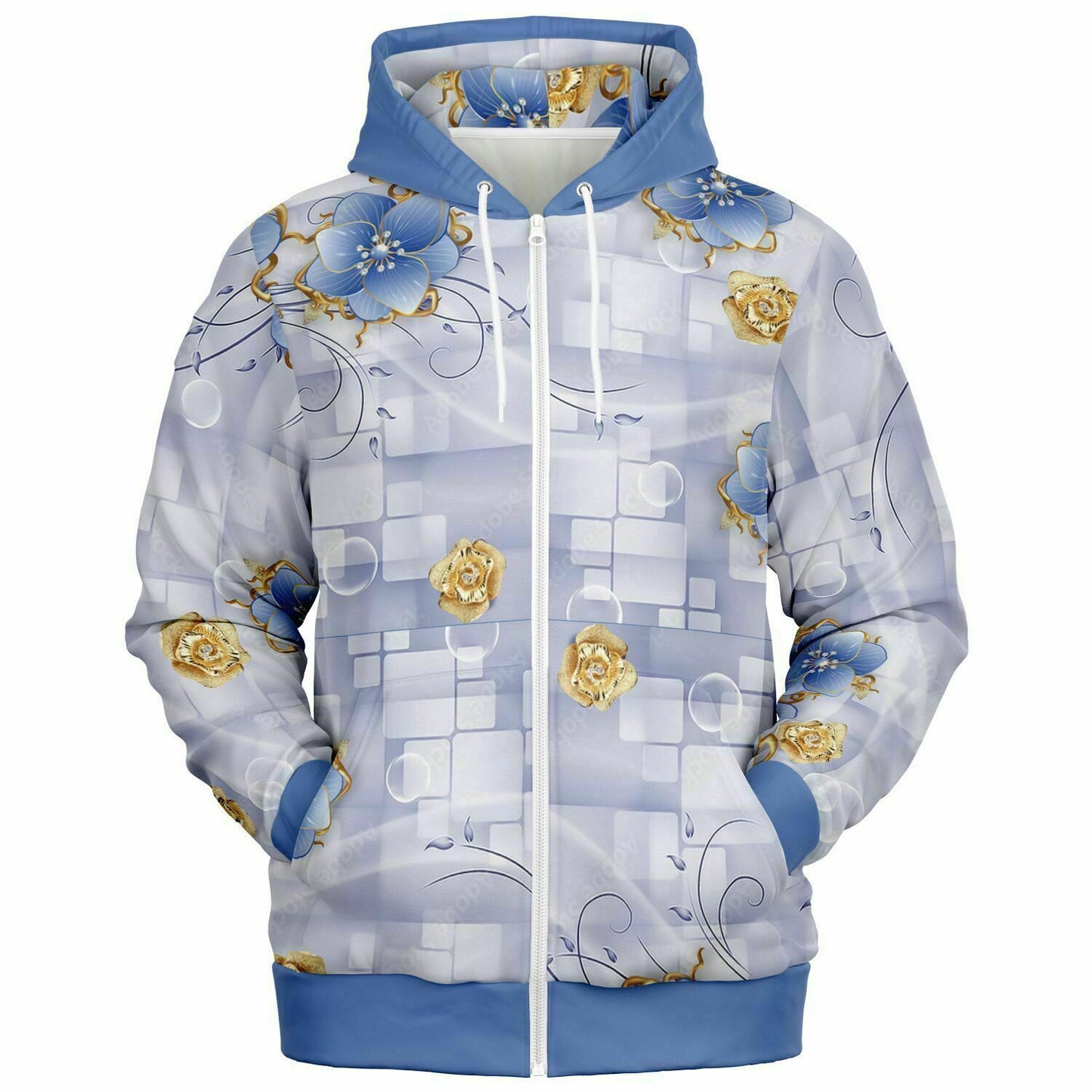 Blue Flowers Zip Hoodie