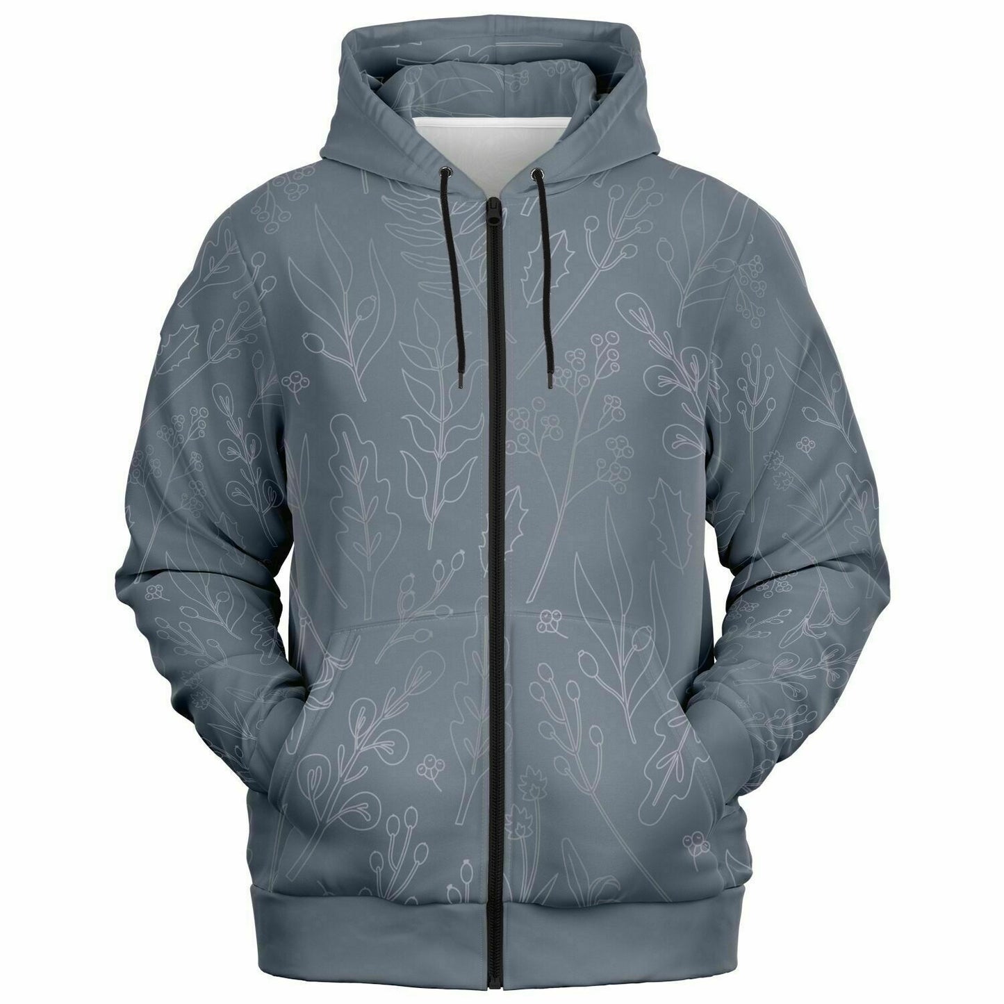 Grey Silver leaves Zip Hoodie